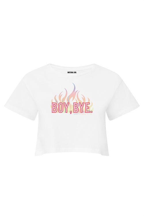 MATERIAL GIRL Boy Bye CROP TOP White