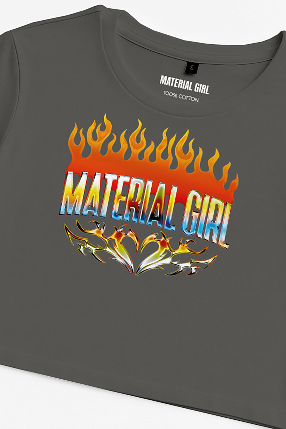 MATERIAL GIRL Flames CROP TOP Charcoal