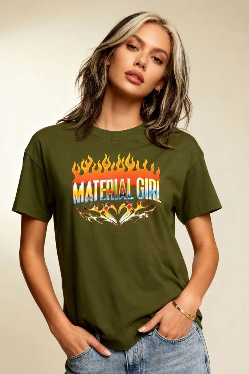 MATERIAL GIRL Flames OVERSIZE TEE Olive
