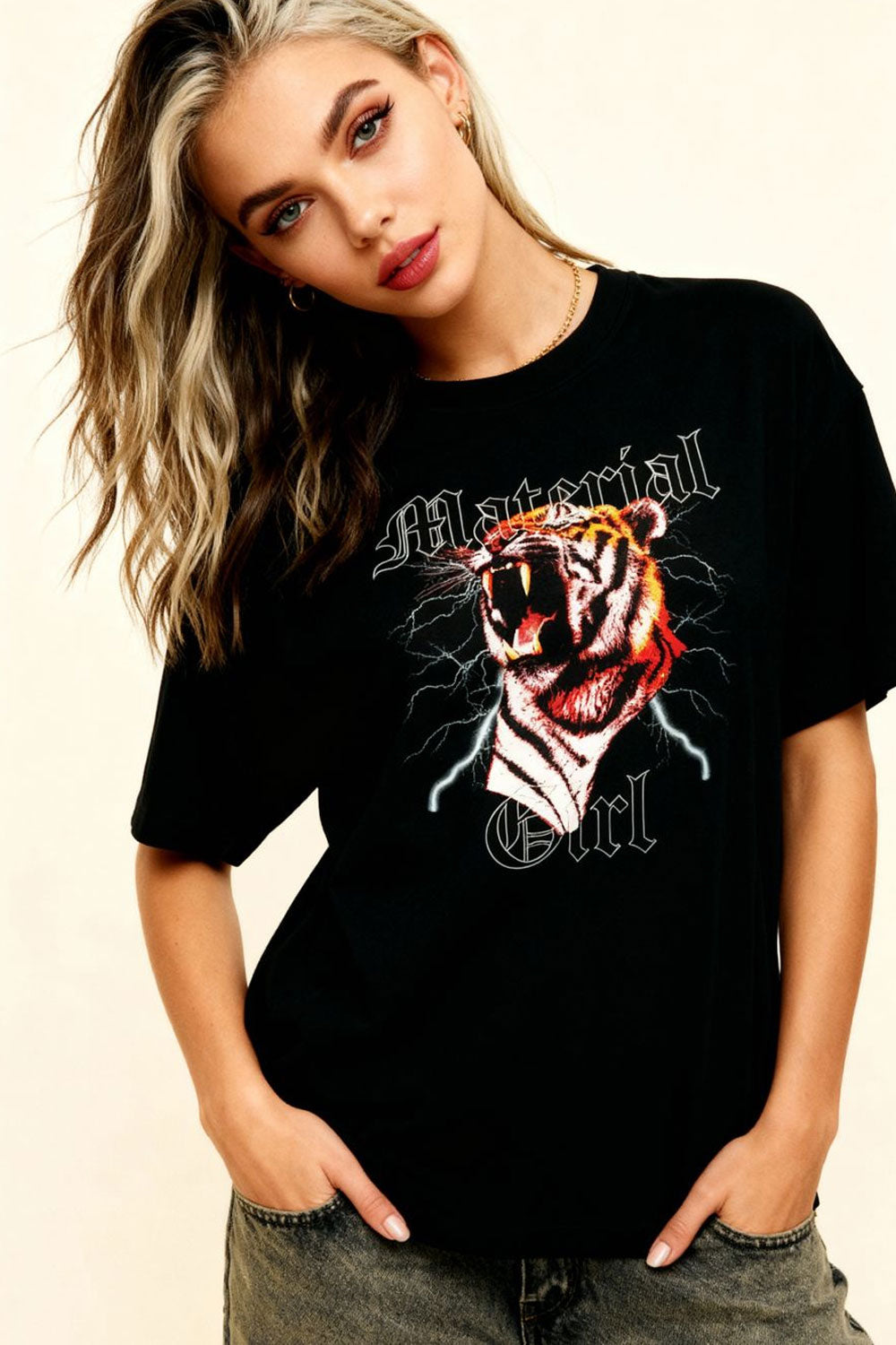 MATERIAL GIRL Tiger OVERSIZE TEE Black