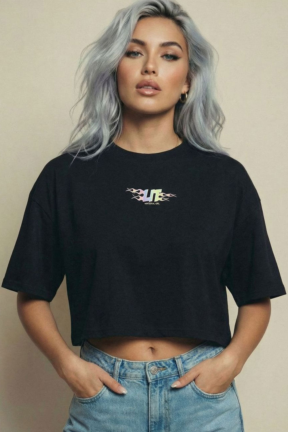 MATERIAL GIRL Lit CROP TOP Black