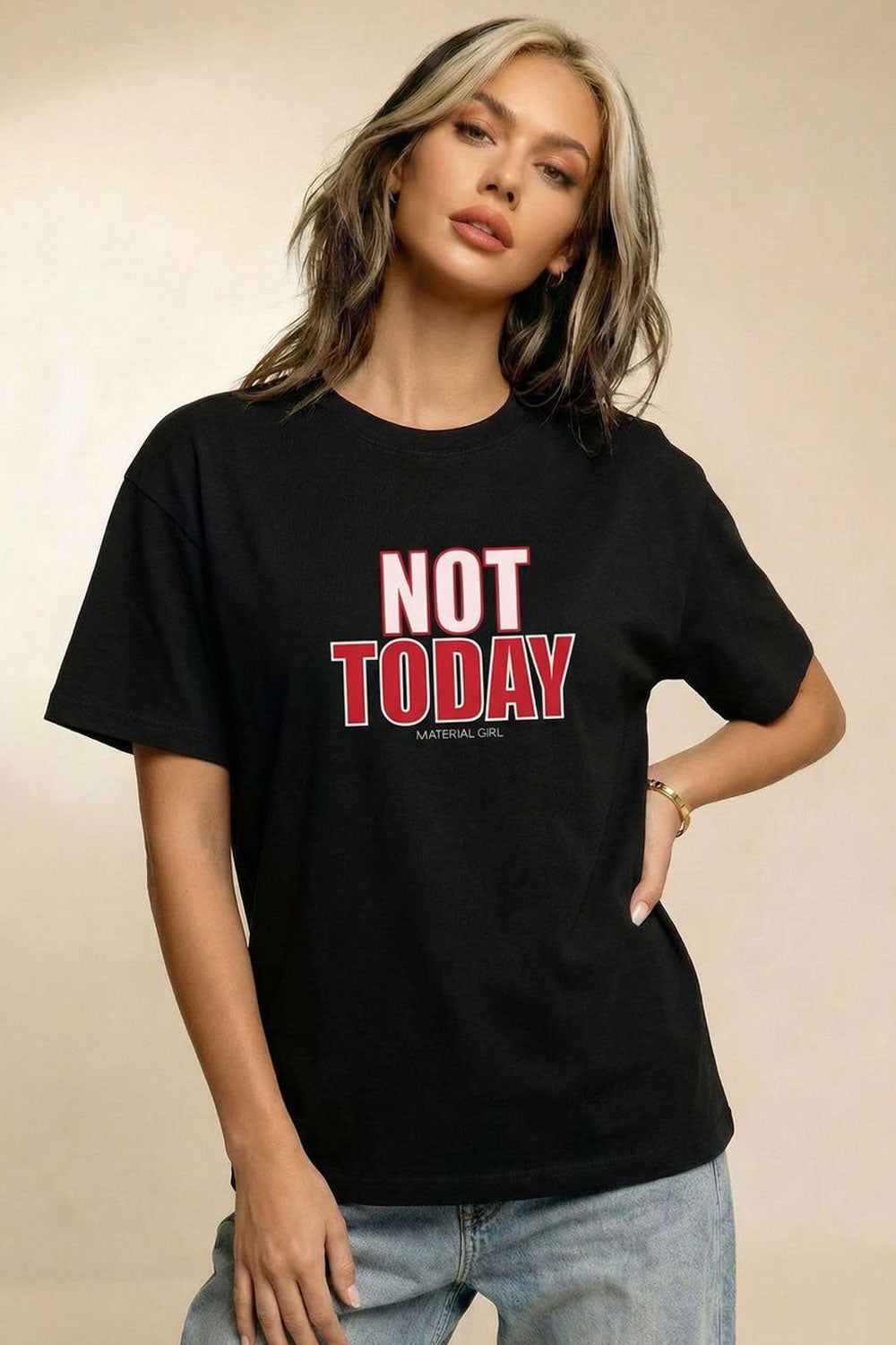 MATERIAL GIRL Not Today OVERSIZE TEE Black